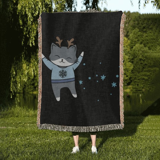 Christmas Holly Jolly Funny Cat! Woven Blankets