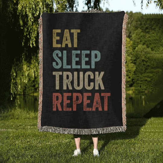 Truckers Eat Sleep Truck Repeat Truck Driver Woven Blankets