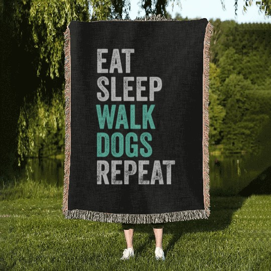 Eat Sleep Walk Dogs Dog Walking Dog Lover Woven Blankets