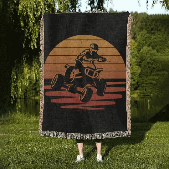 ATV Biker Retro Motocross 4 wheeler Quad Woven Blankets
