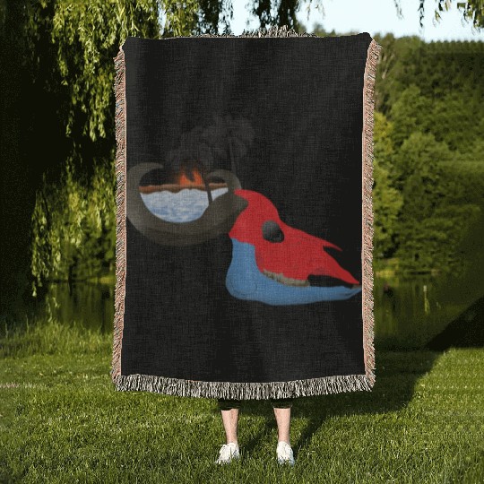 buffalo skull colorful Woven Blankets