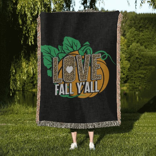 Halloween Woven Blankets, Love Fall Y'all Cute Pumpkin