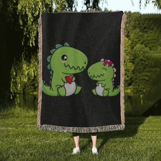 Big sister brother dino siblings boy girl heart Woven Blankets