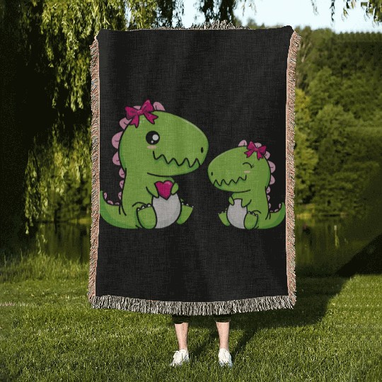 Big sister brother dino siblings boy girl heart Woven Blankets