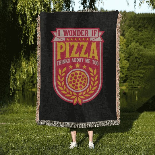 pizza thinks about me Woven Blankets
