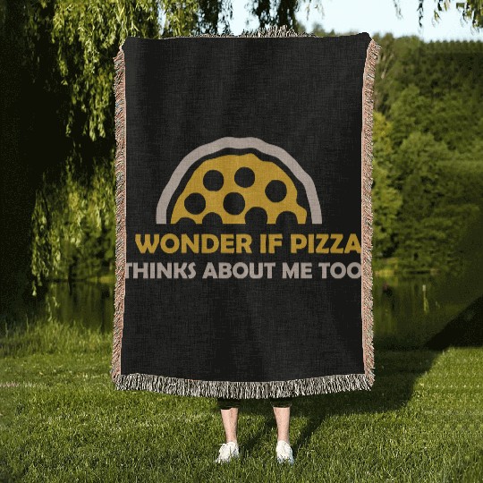 pizza thinks about me Woven Blankets