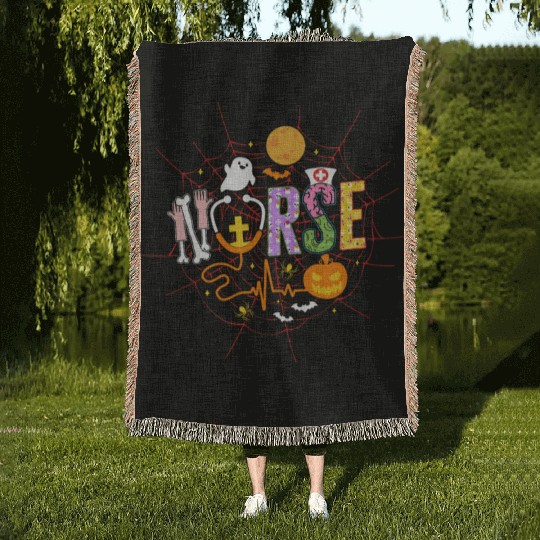 Halloween Woven Blankets, Nurse Stethoscope Spooky Health
