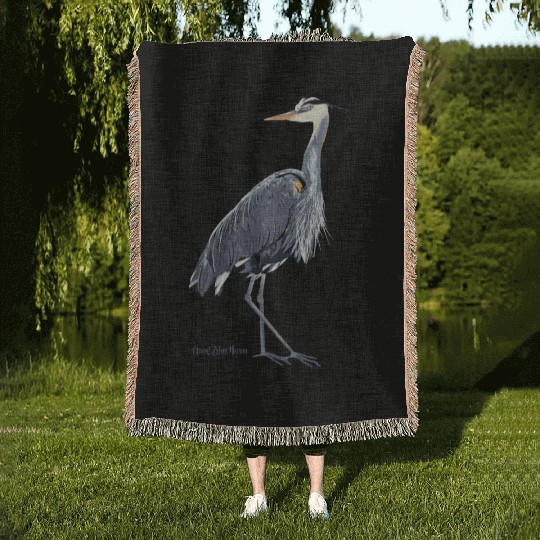 Heron Art Birder Wildlife Bird Watching Woven Blankets