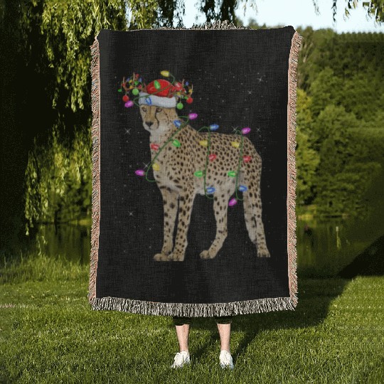 Cheetah Lover Xmas Lighting Santa Cheetah Christma Woven Blankets