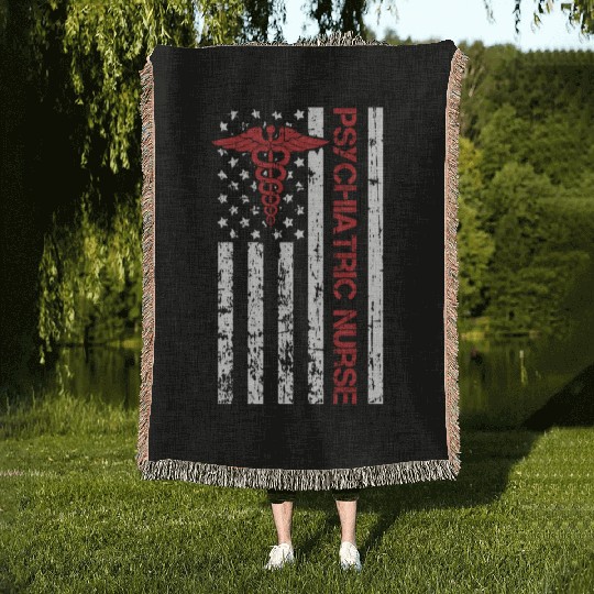 Psychology Psychologist Us Flag Psych Nurse Woven Blankets