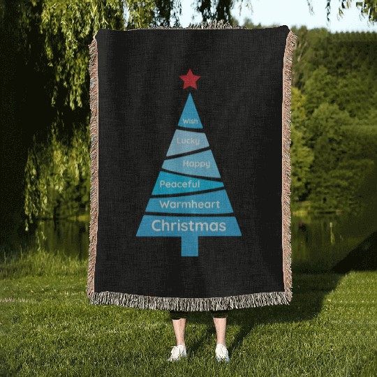 Minimalist Light Blue Christmas Pine Woven Blankets