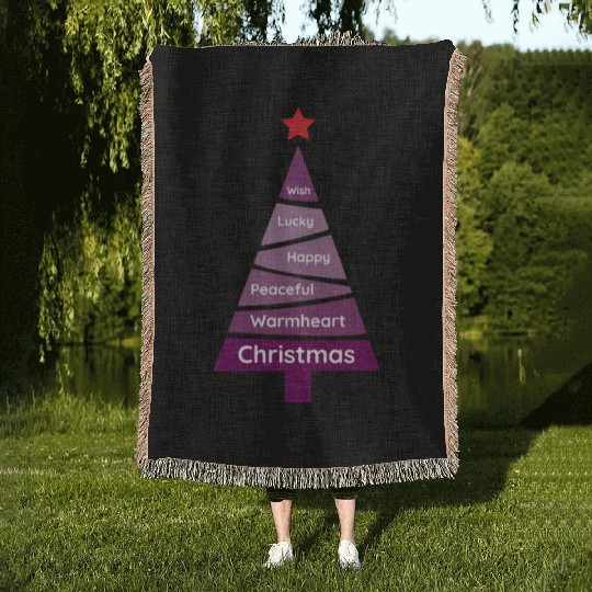 Minimalist Dark Orchid Purple Christmas Pine Woven Blankets