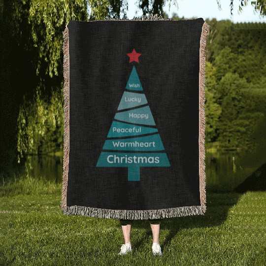 Minimalist Teal Blue Christmas Pine Woven Blankets