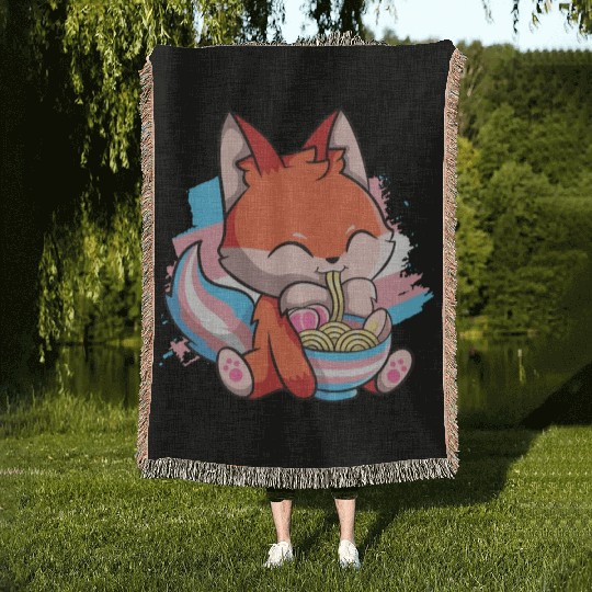 Transgender Pride Kawaii Fox Ramen Noodles Trans F Woven Blankets
