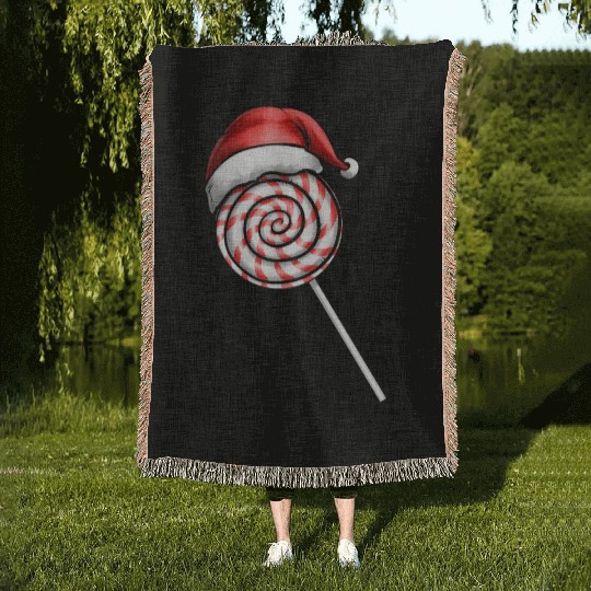 Candy Cane Lollipop Santas Hat Merry Christmas Woven Blankets