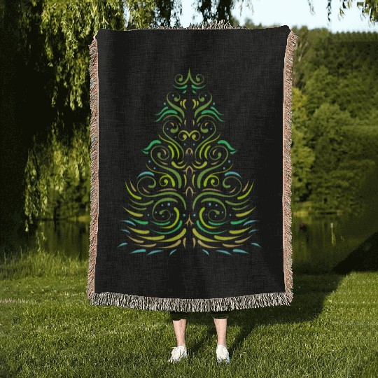 Green Ornaments Christmas Tree For Christmas Woven Blankets