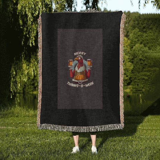 Funny Thanksgiving Halloween Christmas Turkey Woven Blankets