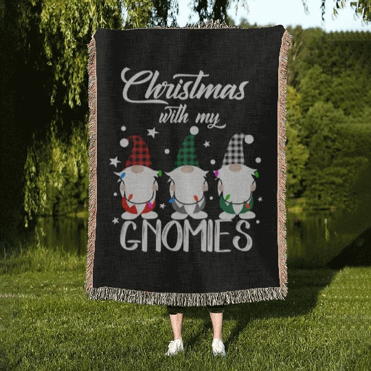 Gnome Family Christmas for Women Men Buffalo Plaid Woven Blankets