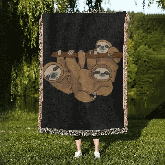 Sloth Sloth Hanging On A Branch Of Tree Woven Blankets