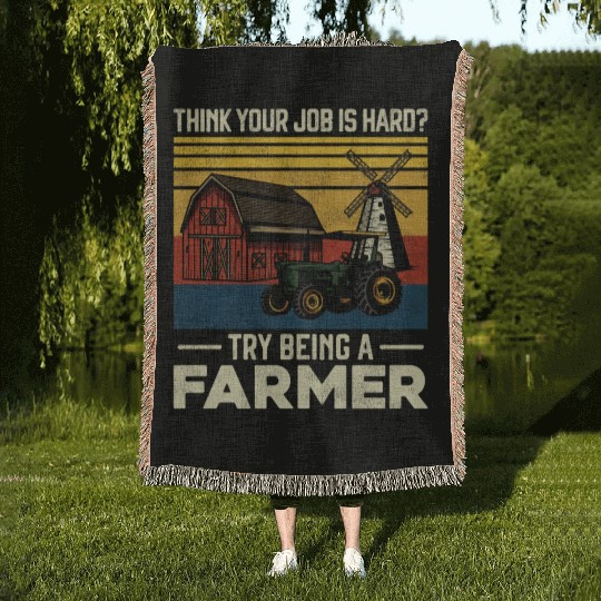 Farming Farmer Vintage Tractor Woven Blankets