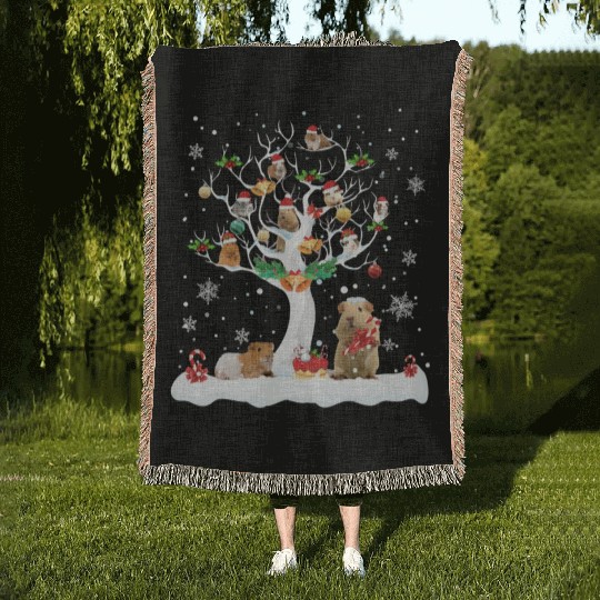 Guinea Pig Christmas On Winter Tree Goat Lover Woven Blankets