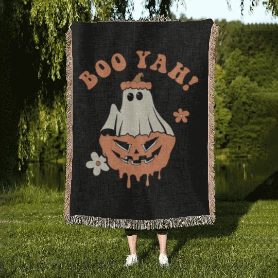 Halloween Trick Or Treat Spooky Season Boo Yah Woven Blankets