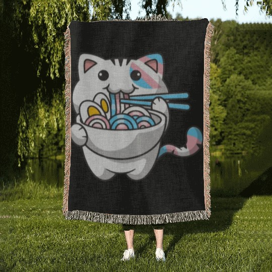Transgender Pride Kawaii Cat Ramen Noodles Trans F Woven Blankets