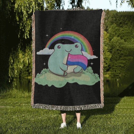 Bisexual Pride Bi Kawaii Frog Bisexual Flag Cottag Woven Blankets
