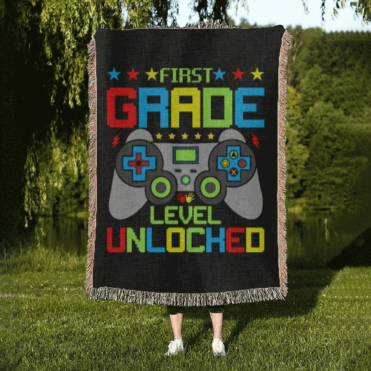 First Grade Level Unlocked Video Game Back To Scho Woven Blankets