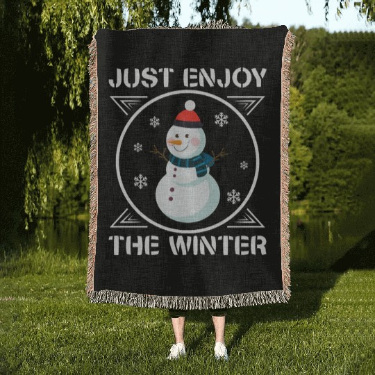 I Love Winter, Snow, Cold And Snowman Woven Blankets