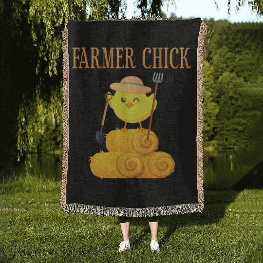 Farming Farmer Girl Chicken Farmer Woven Blankets