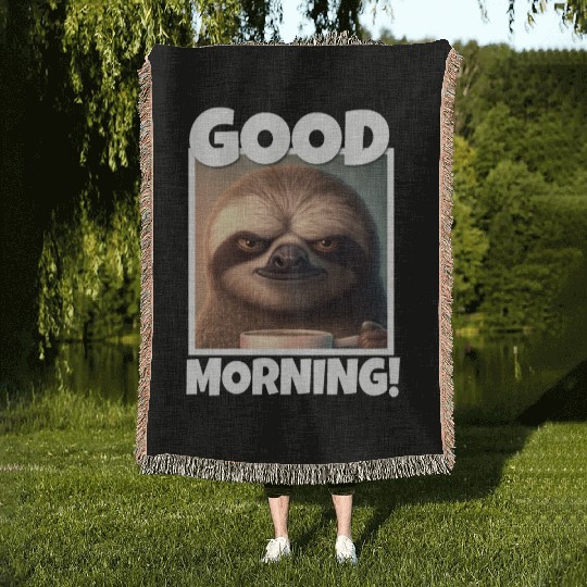 3d Sloth grumpy Coffee I hate people good morning Woven Blankets