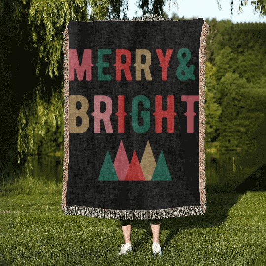 Merry and Bright retro Christmas Woven Blankets Woven Blankets