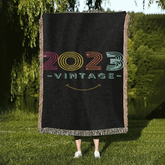 Neon Rainbow Retro 2023 NewYear Vintage Woven Blankets