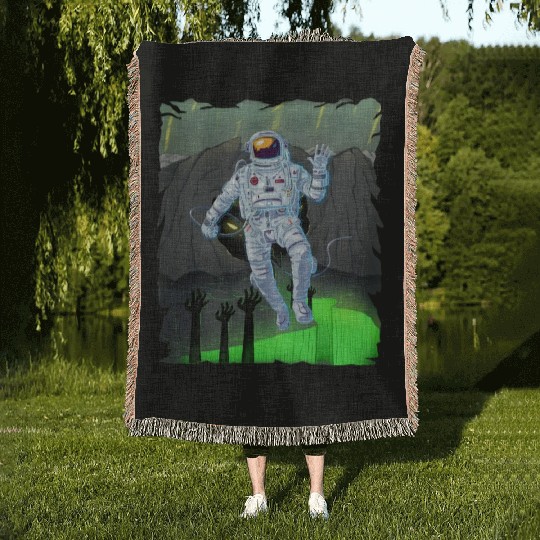 Astronaut in a green demon world Woven Blankets