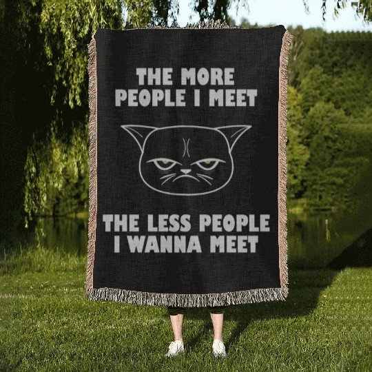 I hate People funny cat Woven Blankets