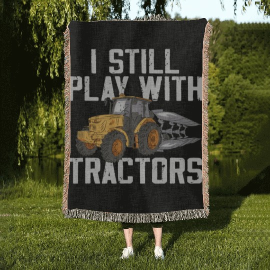 Farming Farmer Vintage Tractor I Woven Blankets