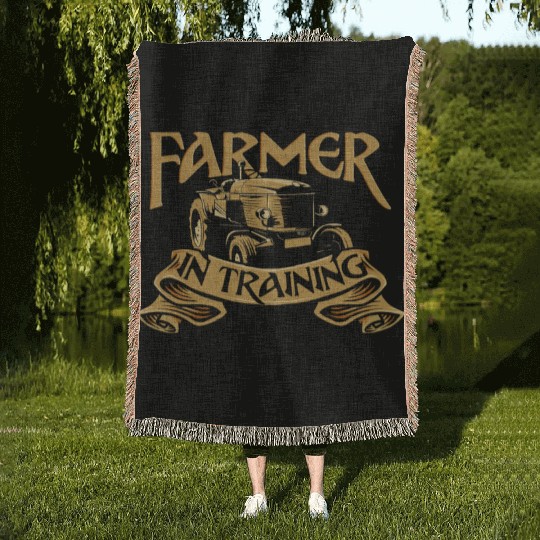 Farming Farmer Vintage Tractor Woven Blankets