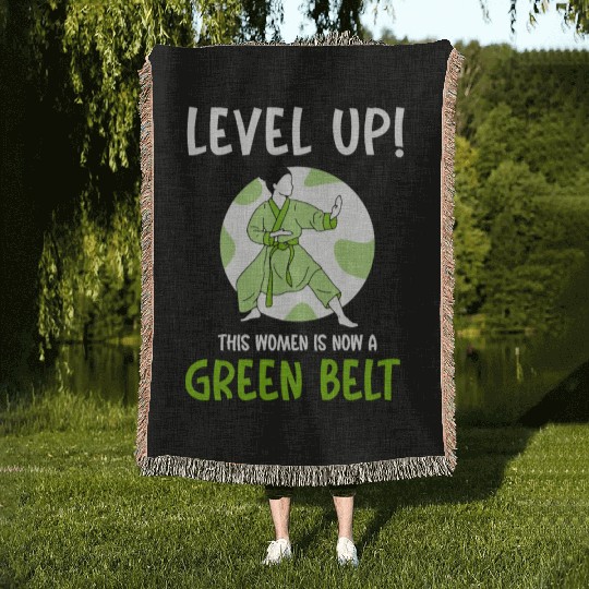 Level Up! This women is now a green belt Woven Blankets