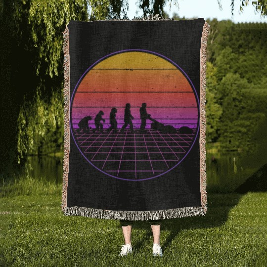 Robotic Lawnmower Evolution Retro Woven Blankets