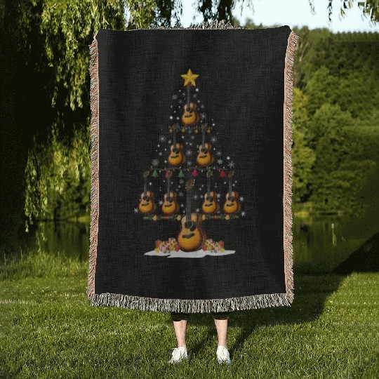 Guitar Christmas Tree Xmas Funny Gift Woven Blankets