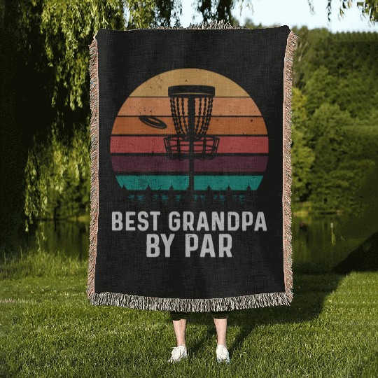 Best Grandpa By Par Father's Day Disc Golf Grandad Woven Blankets