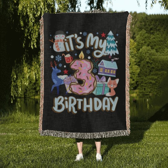It's My 3 Birthday Snowman Holiday Donut Winter Woven Blankets