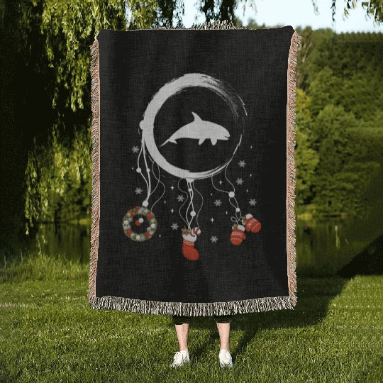 Winter dreamcatcher Christmas Orca Woven Blankets