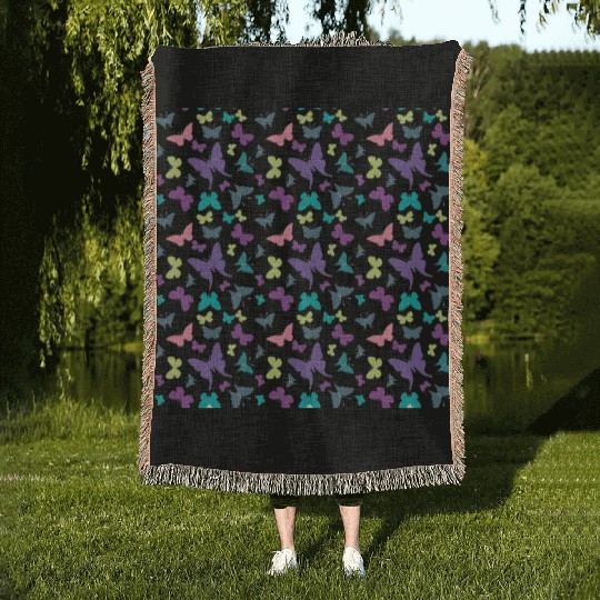 Butterflies Pastel Purple Pink Green Pattern Woven Blankets