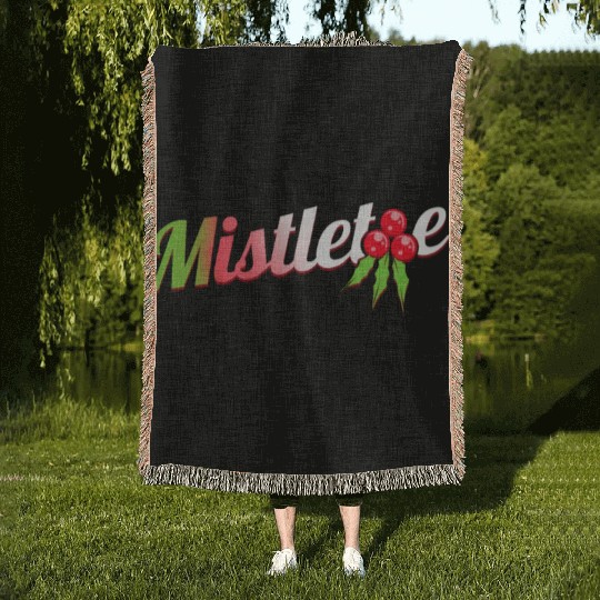 Green Red White Mistletoe Logo For Christmas Woven Blankets