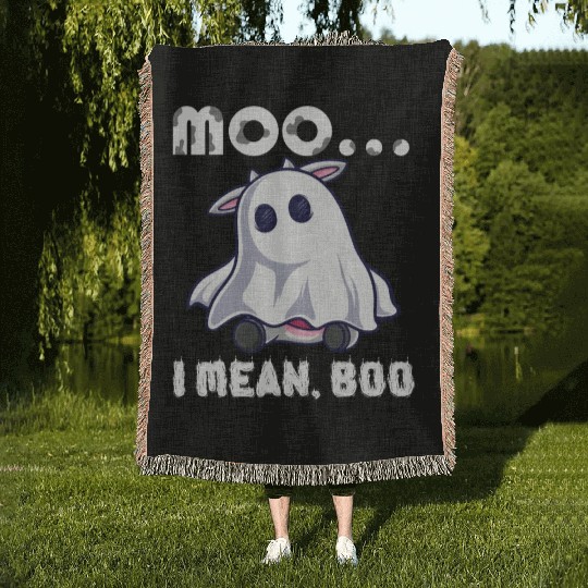 Halloween Moo, I Mean Boo Cow Farming Woven Blankets