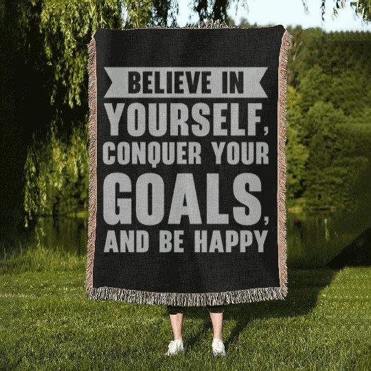 Goal Life Quotes Happy Positive Message Woven Blankets