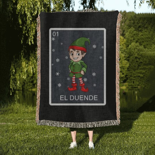 El Duende The Elf Card Mexican Lottery Christmas Woven Blankets