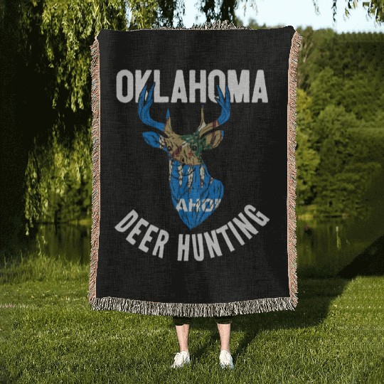 Oklahoma Deer Hunting Buck Stag Hunter Woven Blankets